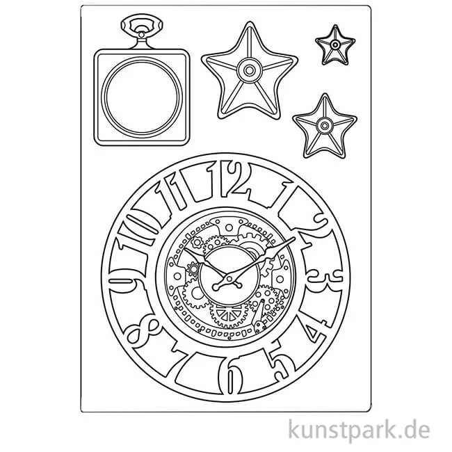 Artikelbild 2 des Artikels “Stamperia Soft Mould (Gießform) - Sir Vagabond Clocks and Stars, DIN A5 “