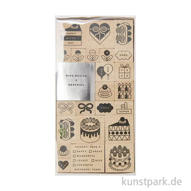 Artikelbild 2 des Artikels “Stempelset - Eye Candy, Happy Birthday, 23 Holzstempel + Stempelkissen “