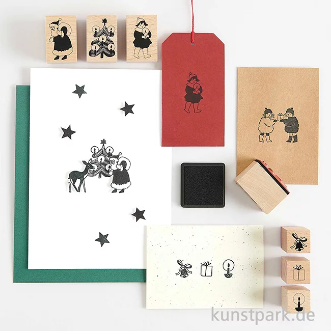 Artikelbild 2 des Artikels “Stempelset - Weihnachtskinder, 13 Holzstempel + Stempelkissen “