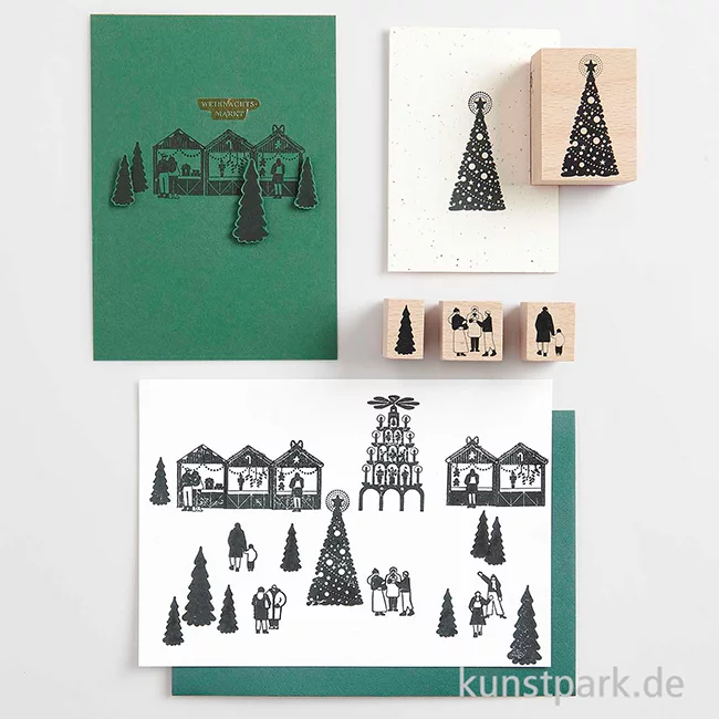 Artikelbild 2 des Artikels “Stempelset - Weihnachtsmarkt, 11 Holzstempel + Stempelkissen “