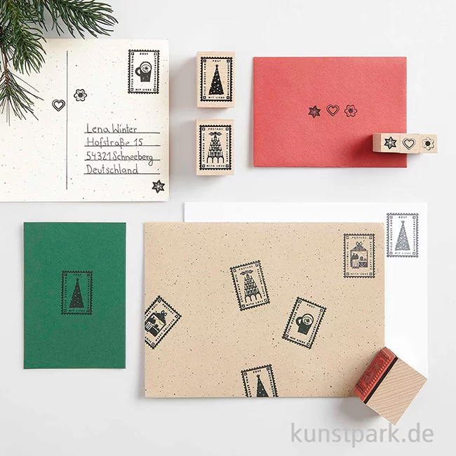 Artikelbild 2 des Artikels “Stempelset - Weihnachtspost, 11 Holzstempel + Stempelkissen “