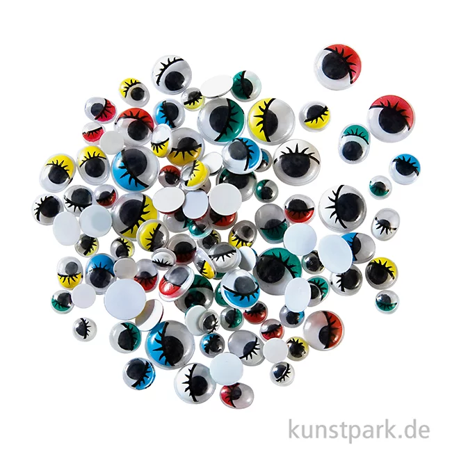Artikelbild 2 des Artikels “Wackelaugen mit Wimpern, 6 versch. Größen, 100 Stück - farbig sortiert “