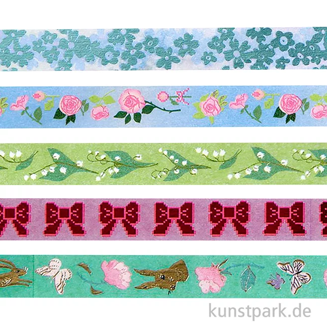 Artikelbild 2 des Artikels “Washi Tape Set - La Vie en Rose, Grün Blau, 5 Stück, je 10 m “