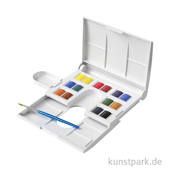 Artikelbild 2 des Artikels “Winsor & Newton Aquarell Compact Set mit 14 halben Näpfen und Zubehör “