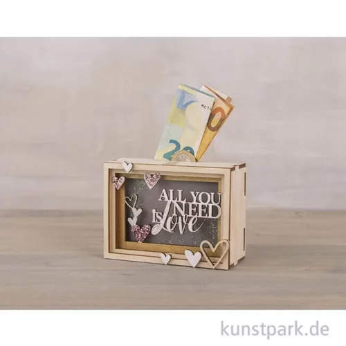 Artikelbild 2 des Artikels “3D Geschenkbox - Love, 11,5x8,5x5 cm, Holz-Bausatz mit 14 Teilen “