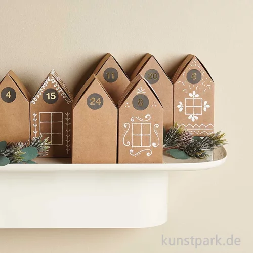Artikelbild 2 des Artikels “Adventskalender Papphäuser, Kraftpapier, 15 x 7,5 x 7,5 cm, 24 Stück “