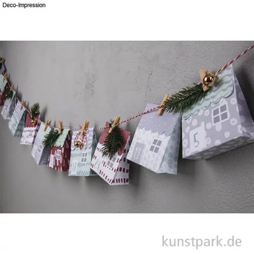 Artikelbild 2 des Artikels “Adventskalender Set Papierhäuser 1-24 mit Klammern + Kordel, 9 x 10 cm “