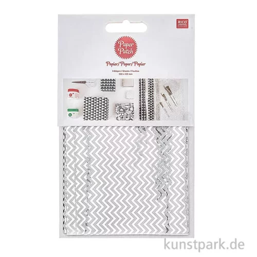 Artikelbild 2 des Artikels “Decoupage Papier - Metallisch Silber Zickzack, 3 Stück “