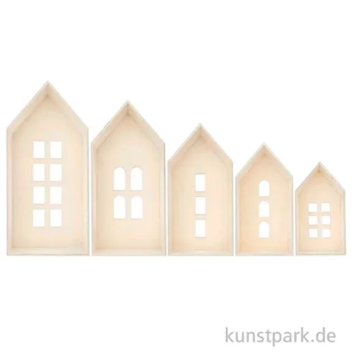 Artikelbild 2 des Artikels “Deko Häuser aus Holz mit Fenstern, verschiedene Größen, 5er Set “