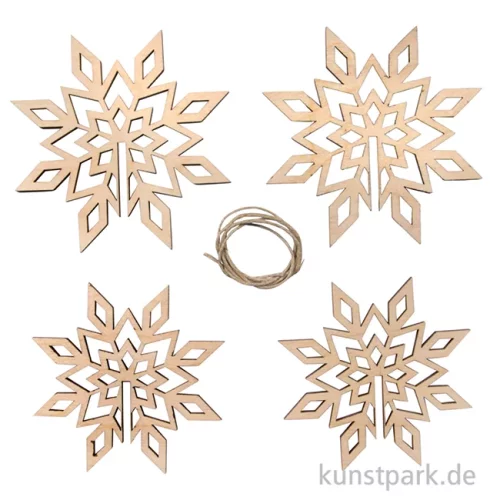 Artikelbild 2 des Artikels “Holz Deko - 3D Schneeflocke mit Kordel, 9 cm Durchmesser, 2 Stück “