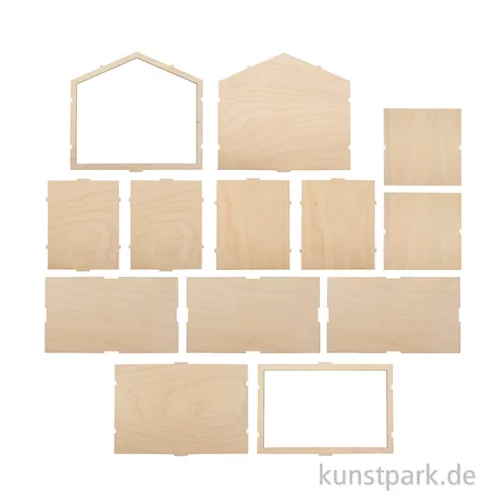 Artikelbild 2 des Artikels “Holzbausatz Miniatur Wohnhaus, Natur, 2 Zimmer, 21-22,5 cm, 13-teilig “