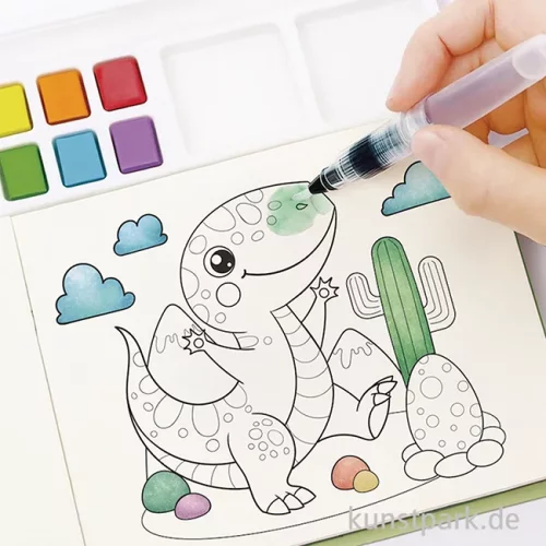 Artikelbild 2 des Artikels “Kinder Malblock mit Wasserfarben, 15,8 x 18,7 cm, 29 Motive, Dino “