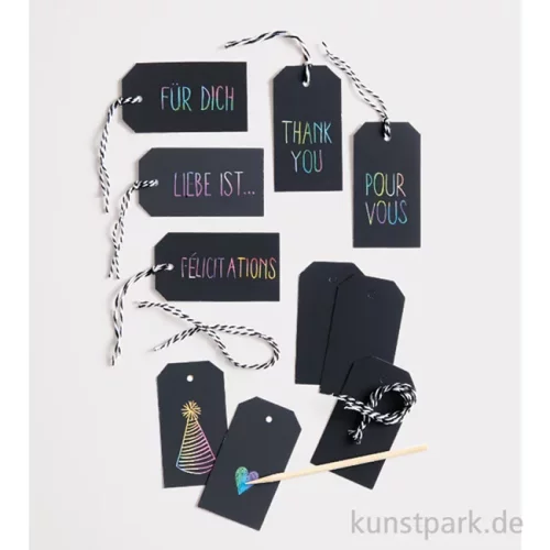 Artikelbild 2 des Artikels “Kratzpapier Anhänger, 12 Stück mit Holzkratzer und Bändern “