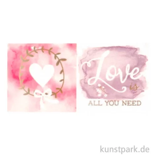 Artikelbild 2 des Artikels “Leinwand für Aquarellfarbe - Liebe, bedruckt mit Goldmotiven, 10,16x10,16 cm “