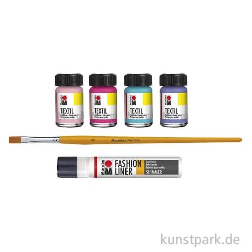 Artikelbild 2 des Artikels “Marabu Textil Stoffmalfarben Set, Sweet Candy, 4 x 15 ml + Zubehör “