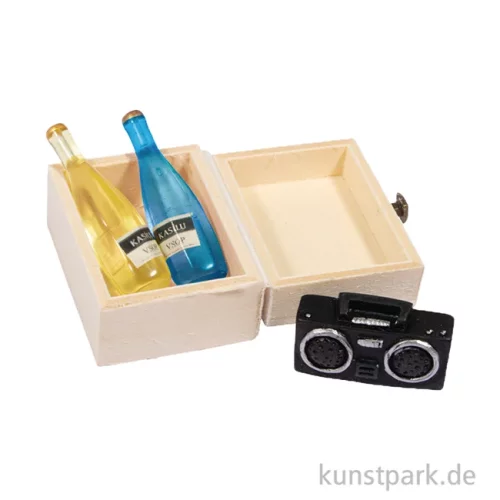 Artikelbild 2 des Artikels “Miniatur Deko Set, Picknickbox, Flaschen + Radio, 4-teilig “