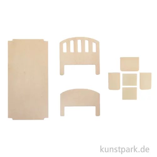 Artikelbild 2 des Artikels “Miniatur Holzbausatz - Schlafzimmer Set, Bett + Nachttisch, 14 x 8 cm “