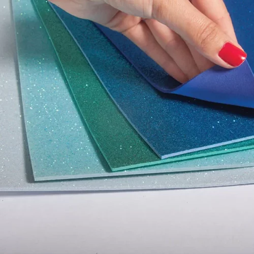 Artikelbild 2 des Artikels “Moosgummi Platten Glitter - Blau-Grün, selbstklebend, 5 Stück “