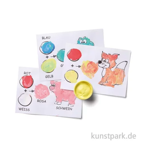Artikelbild 2 des Artikels “MUCKI Fingerfarben Set - Wir mischen, malen, tupfen, 5 x 50 ml, Zubehör “