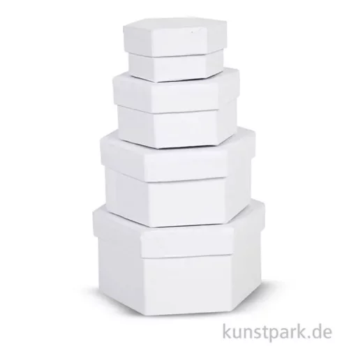 Artikelbild 2 des Artikels “Pappschachtel-Set - sechseckig, weißer Karton, handgearbeitet, 4 Stück “