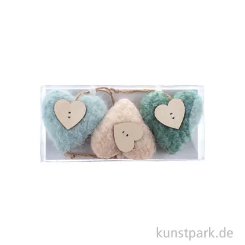 Artikelbild 2 des Artikels “Plüschherzen mit Hänger, Mint Natur Petrol, 3 Stück, 7,5 x 7,5 x 2 cm “
