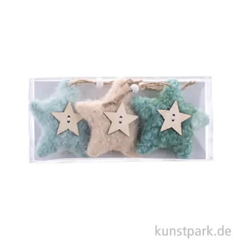 Artikelbild 2 des Artikels “Plüschsterne mit Hänger, Mint Natur Petrol, 3 Stück, 7,5 x 7,5 x 2 cm “
