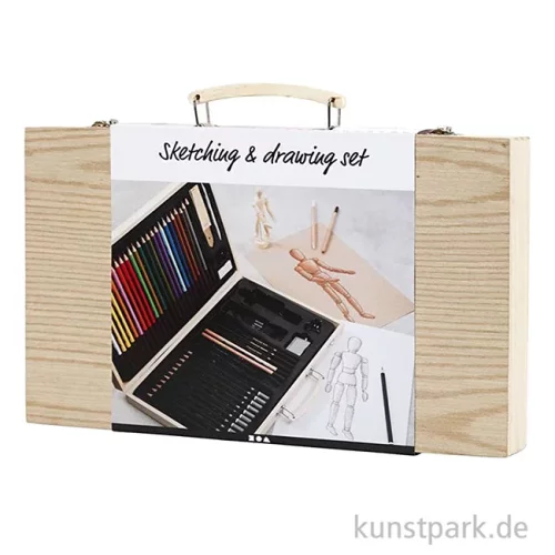 Artikelbild 2 des Artikels “Skizzen-Starter-Set für Zeichner mit viel Zubehör im Holzkoffer “