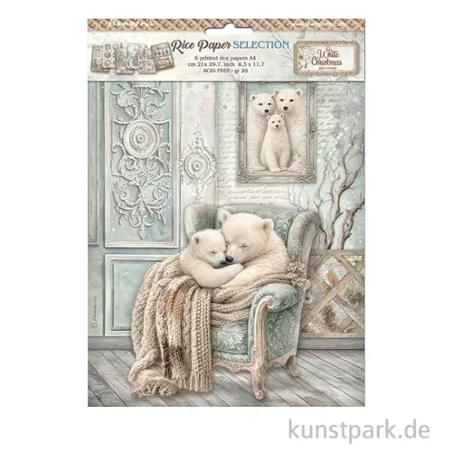 Artikelbild 2 des Artikels “Stamperia Reispapier Selection - White Christmas, 6 Blatt, A4 “