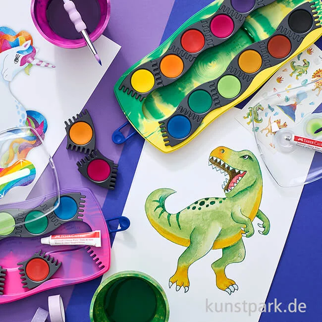 Artikelbild 3 des Artikels “Faber-Castell CONNECTOR Farbkasten, 12 Farben mit Deckweiß, Dino “