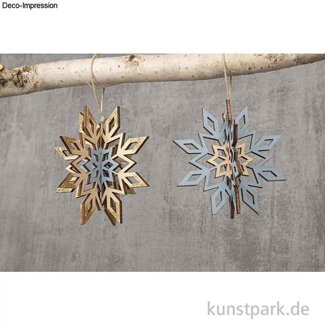 Artikelbild 3 des Artikels “Holz Deko - 3D Schneeflocke mit Kordel, 9 cm Durchmesser, 2 Stück “