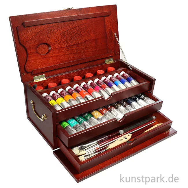 Artikelbild 3 des Artikels “Lukas 1862 Ölfarbe Mahagoni-Truhe 3 Schubladen 27 Tuben 37 ml, Zubehör “