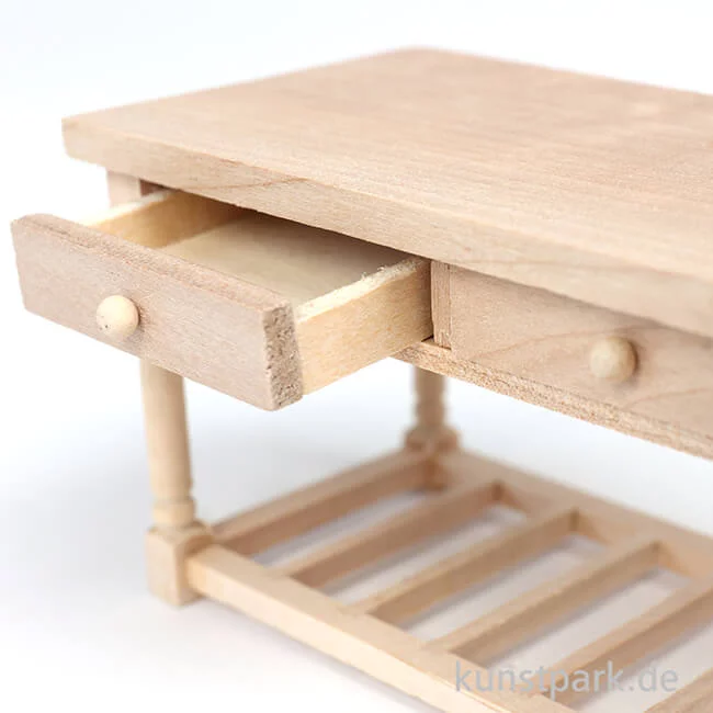 Artikelbild 3 des Artikels “Miniatur Küchentisch mit Schubladen, Naturholz, 12,8 x 6,8 x 7 cm “