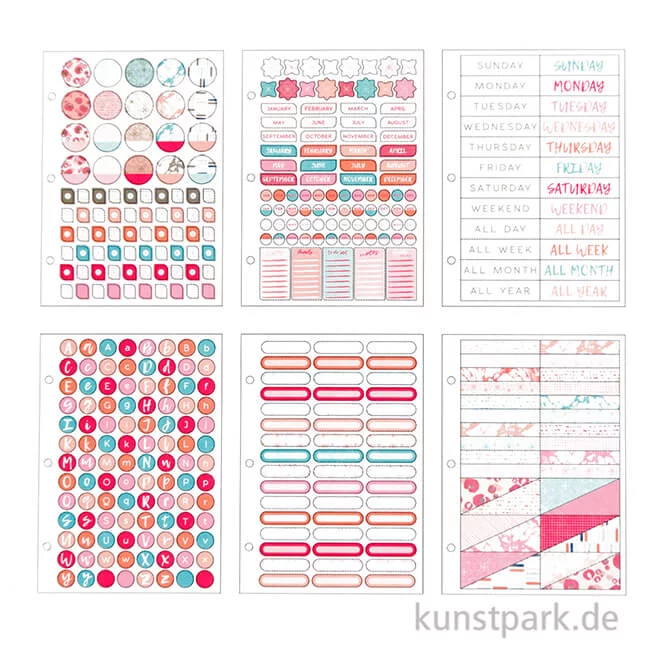 Artikelbild 3 des Artikels “Sticker-Buch für Kreativbücher - Wasserfarbendesign Gold-Koralle-Rot, 8 Bögen “