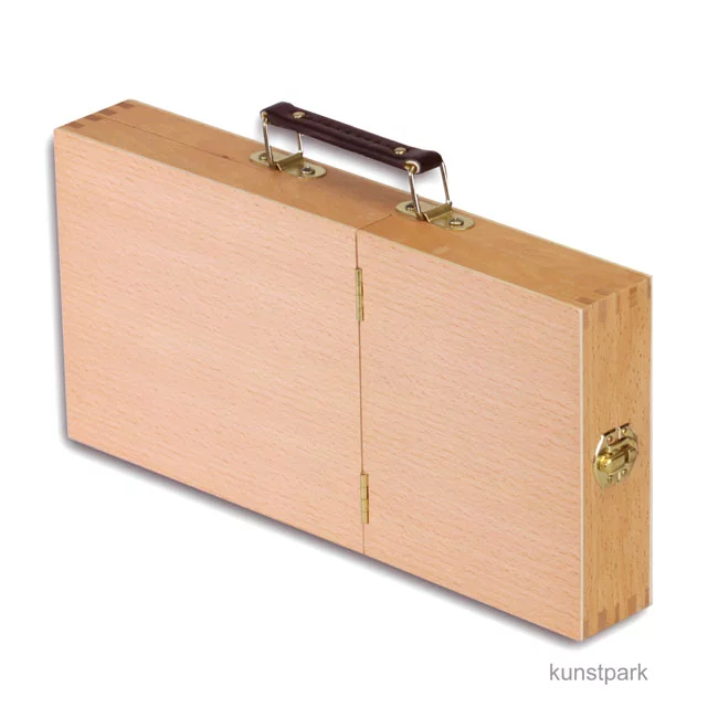 Artikelbild 3 des Artikels “Utensilienkoffer aus hellem Holz, klappbar mit Pinselfächern “