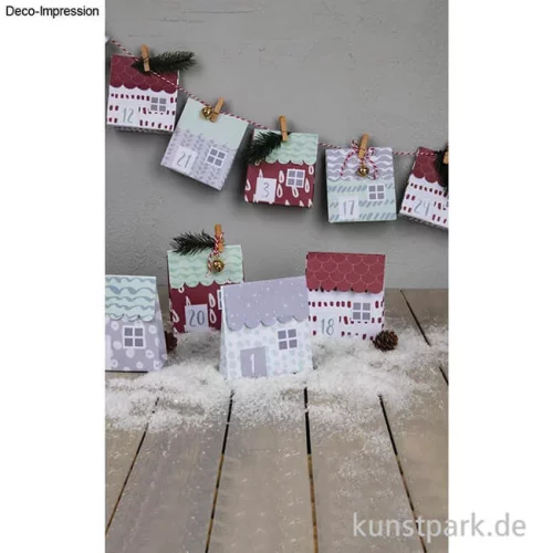 Artikelbild 3 des Artikels “Adventskalender Set Papierhäuser 1-24 mit Klammern + Kordel, 9 x 10 cm “