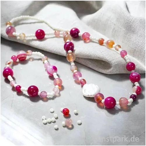 Artikelbild 3 des Artikels “Bastelset Schmuck, Achat Perlenkette + Armband, Pink “