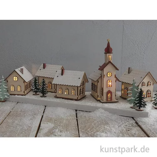 Artikelbild 3 des Artikels “Holzbausatz Lichterdorf, Natur, 7-19 cm, 84-teilig + LED Lichterketten “