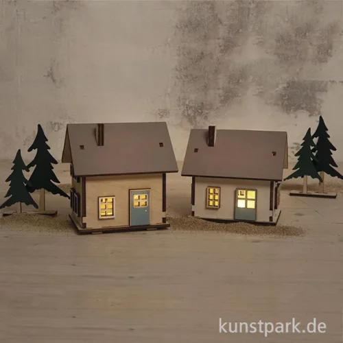 Artikelbild 3 des Artikels “Holzbausatz Lichterhäuser mit LED Lichterkette, 7-10 cm, 46-teilig “