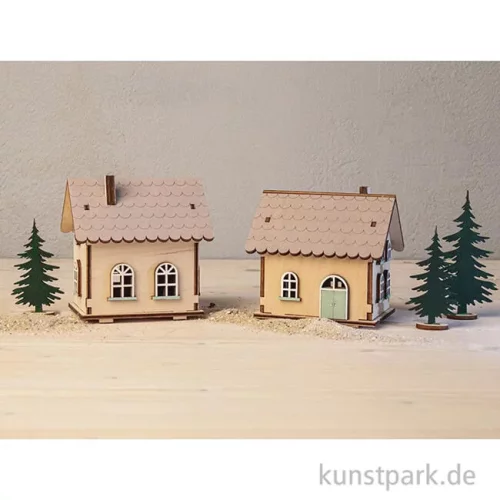 Artikelbild 3 des Artikels “Holzbausatz Lichterhäuser, Natur, 7-10 cm, 48-tlg + LED Lichterketten “