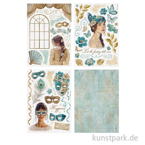 Artikelbild 3 des Artikels “Stamperia Washi Pad - Masquerade, 8 Blatt, A5 “