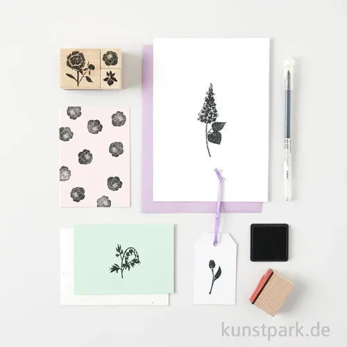 Artikelbild 3 des Artikels “Stempelset - Blumen, 9 Holzstempel + Stempelkissen “