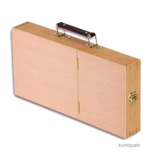 Artikelbild 3 des Artikels “Utensilienkoffer aus hellem Holz, klappbar mit Pinselfächern “