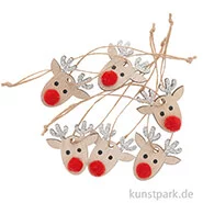 Artikelbild des Artikels “Rentier-Anhänger aus Holz mit Silber-Glitter, 6 Stück “