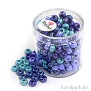 Artikelbild des Artikels “Glas-Großlochradl Blau-Türkis Mix, opak, 55 g Dose | 6 mm“