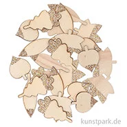 Artikelbild des Artikels “Streudeko Blätter - Naturholz mit Rosegold-Glitter, 48 Stück “