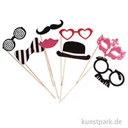 Artikelbild des Artikels “Party Masken mit Holzstab - Pink-Schwarz, 8 Stück sortiert “