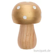 Artikelbild des Artikels “Holzpilz mit goldenem Hut und weißen Punkten, Größe 6x9 cm “
