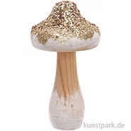 Artikelbild des Artikels “Großer Pilz aus Holz mit Gold-Glitter, Größe 7x14 cm “