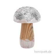 Artikelbild des Artikels “Kleiner Pilz aus Holz mit Silber-Glitter, Größe 6x9 cm “