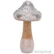 Artikelbild des Artikels “Großer Pilz aus Holz mit Silber-Glitter, Größe 7x14 cm “